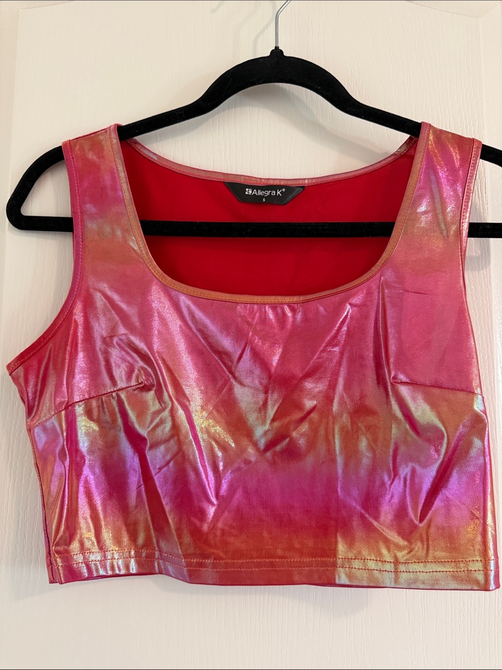 Allegra K Pink Iridescent Crop Top with Gold Sheen